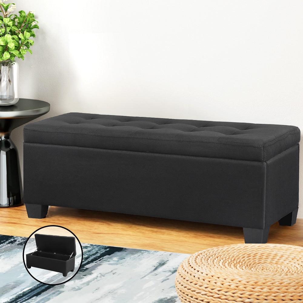 Artiss Storage Ottoman Blanket Box 97cm Linen Black OTM-L2-LINEN-BLACK