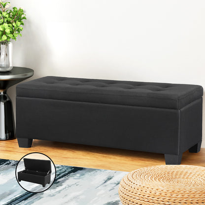 Artiss Storage Ottoman Blanket Box 97cm Linen Black OTM-L2-LINEN-BLACK