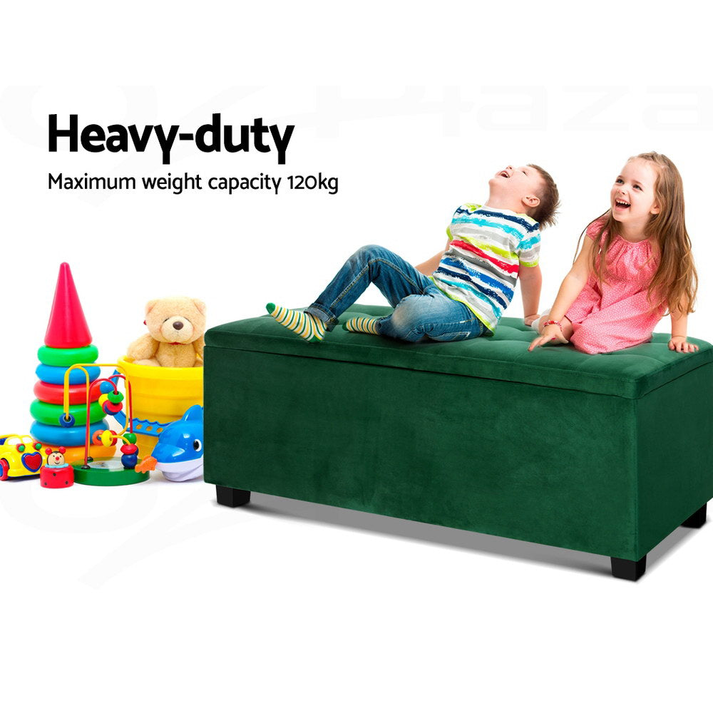 Artiss Storage Ottoman Blanket Box 97cm Velvet Green OTM-L2-VEL-GREEN