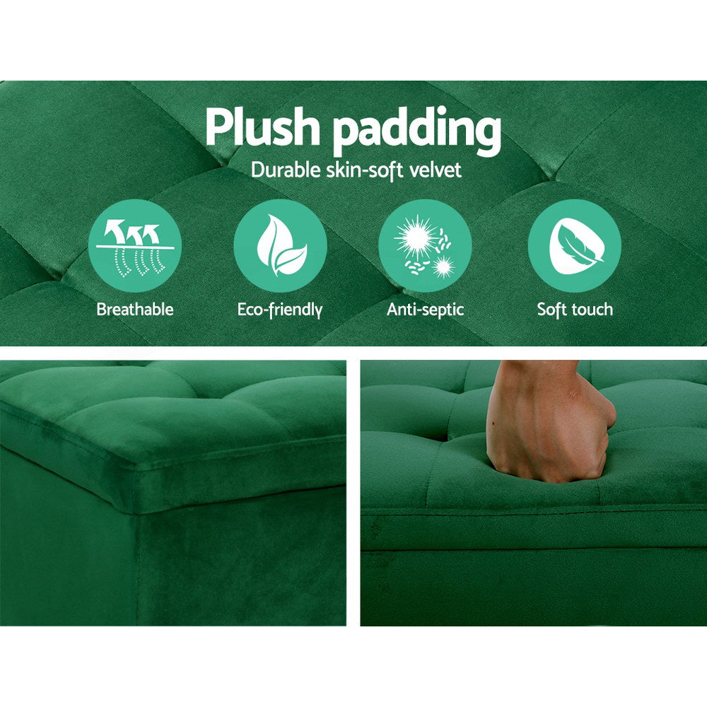 Artiss Storage Ottoman Blanket Box 97cm Velvet Green OTM-L2-VEL-GREEN