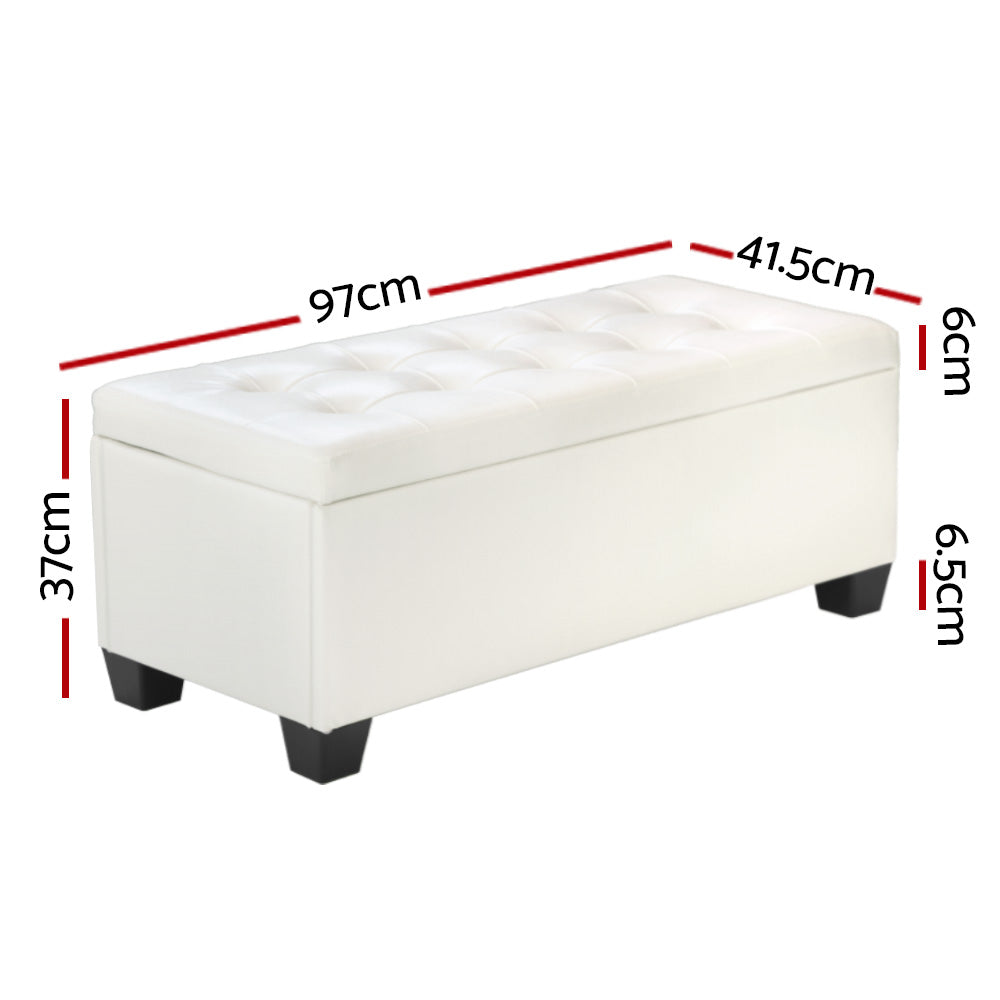 Artiss Storage Ottoman Blanket Box 97cm Leather White OTM-L2-WH