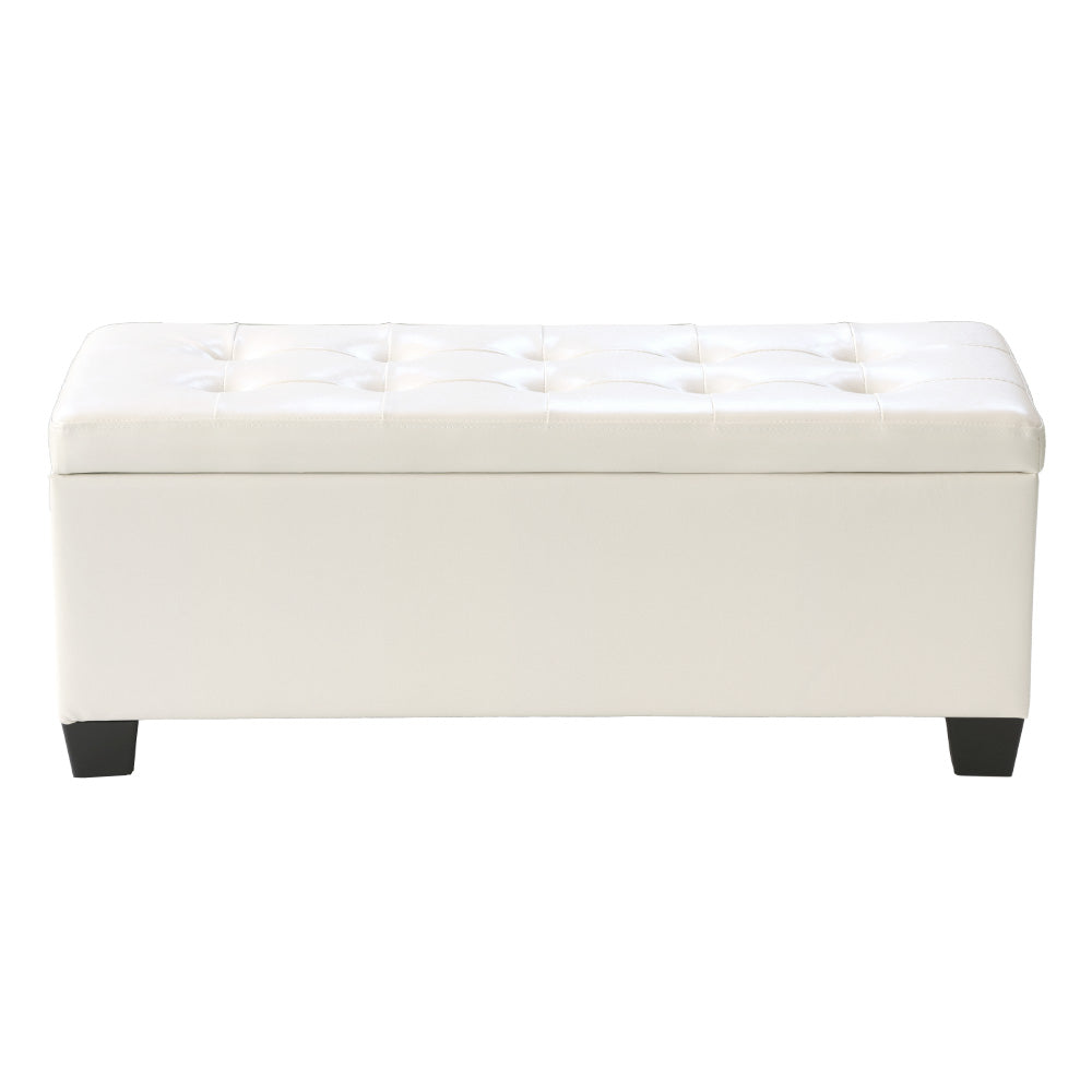 Artiss Storage Ottoman Blanket Box 97cm Leather White OTM-L2-WH
