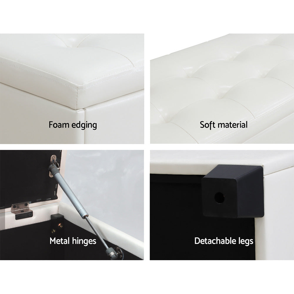Artiss Storage Ottoman Blanket Box 97cm Leather White