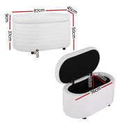 Artiss Storage Ottoman Blanket Box 87cm Boucle Fabric Oval OTM-OVL-01-TED-WH