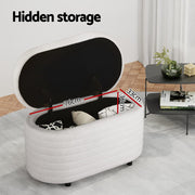 Artiss Storage Ottoman Blanket Box 87cm Boucle Fabric Oval OTM-OVL-01-TED-WH