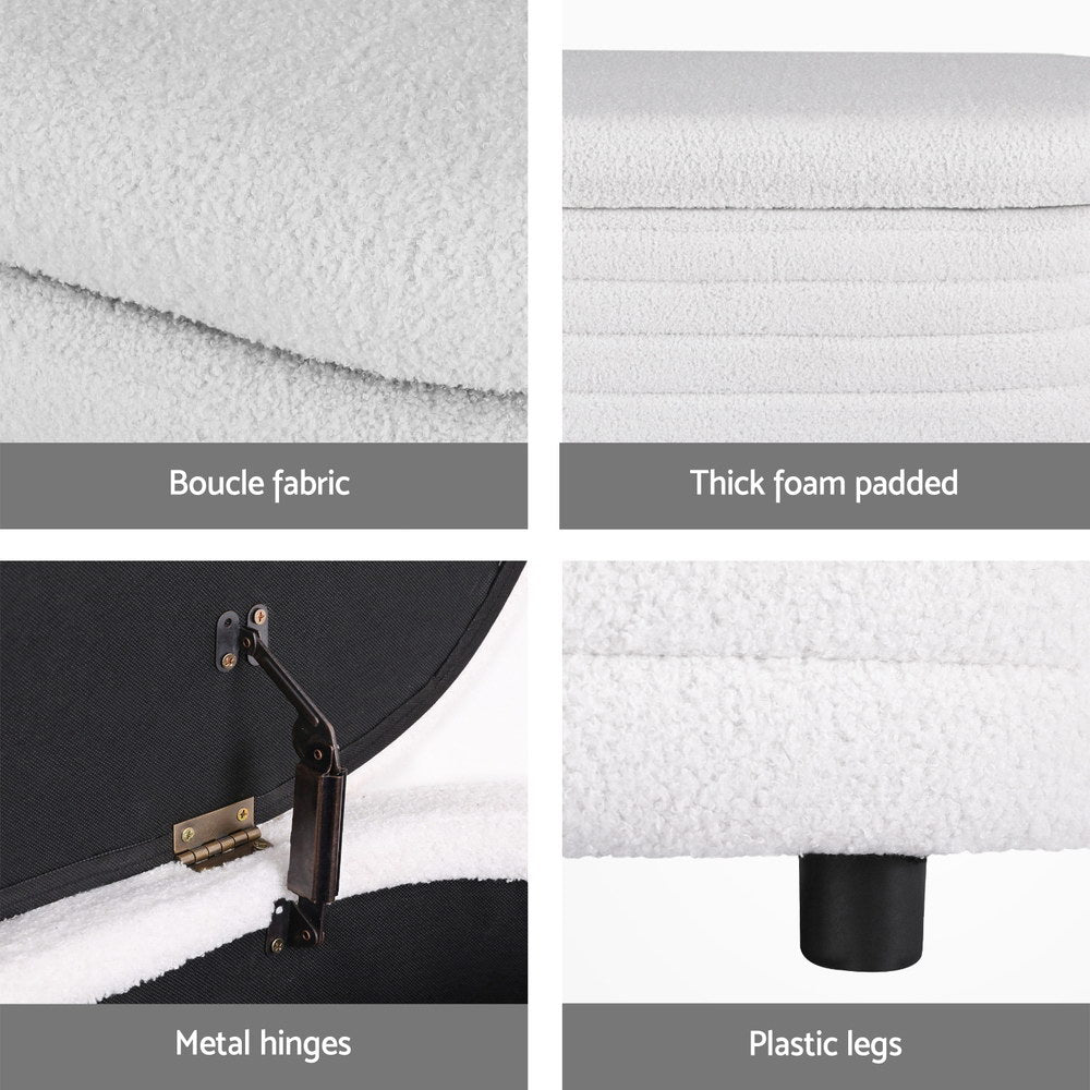 Artiss Storage Ottoman Blanket Box 87cm Boucle Fabric Oval OTM-OVL-01-TED-WH