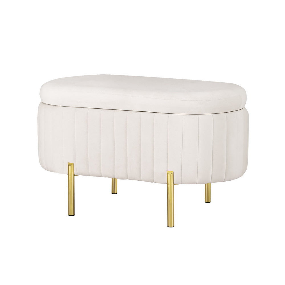 Artiss Storage Ottoman Blanket Box 87cm Velvet Oval White OTM-OVL-02-VEL-WH