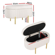 Artiss Storage Ottoman Blanket Box 87cm Velvet Oval White OTM-OVL-02-VEL-WH