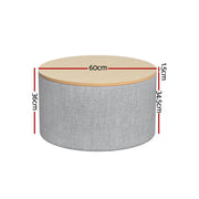 Artiss Storage Ottoman Blanket Box 60cm Linen Round Grey OTM-ROUND-02-L60-GY