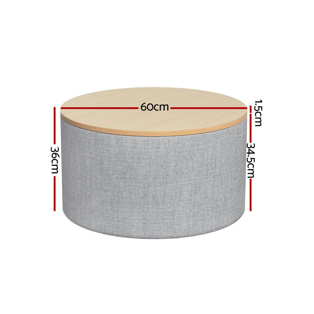 Artiss Storage Ottoman Blanket Box 60cm Linen Round Grey OTM-ROUND-02-L60-GY