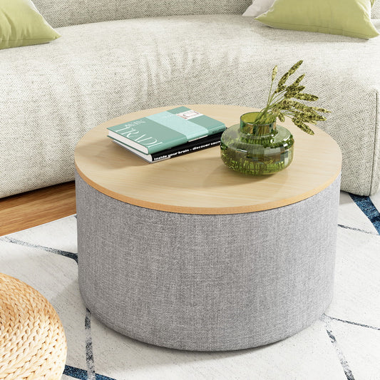 Artiss Storage Ottoman Blanket Box 60cm Linen Round Grey OTM-ROUND-02-L60-GY