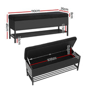 Artiss Storage Ottoman Blanket Box 110cm Boucle Shelf OTM-RTA-01-SHF-BK