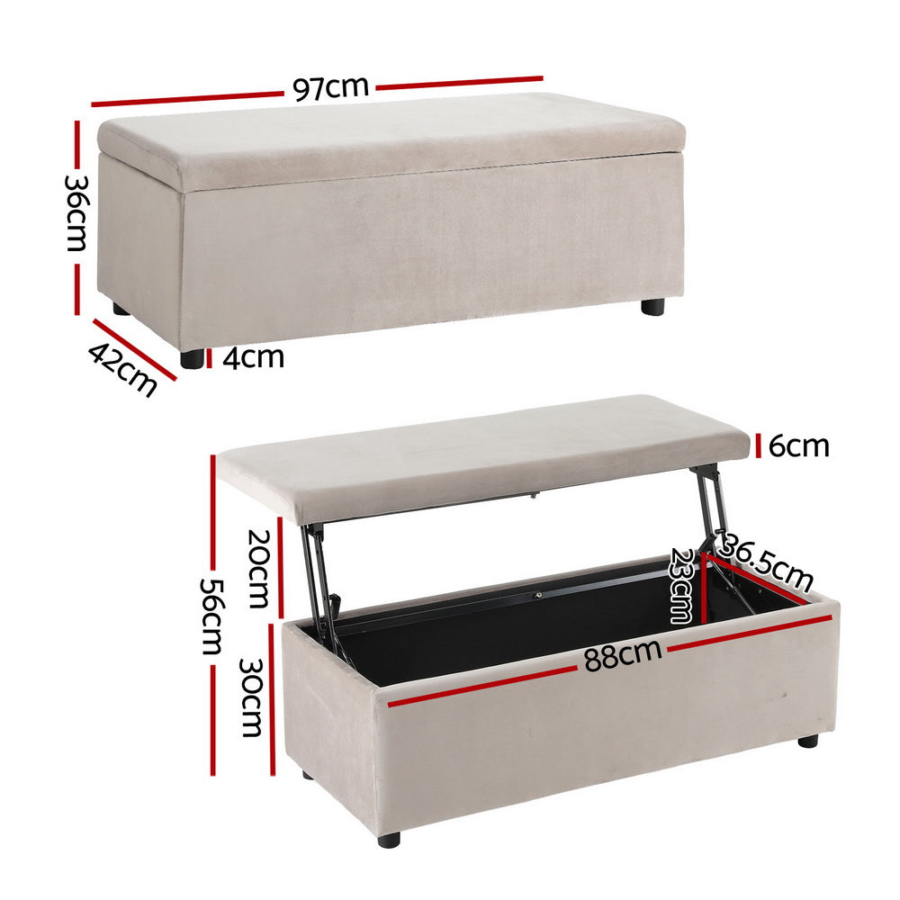 Artiss Storage Ottoman Blanket Box Table 97cm Velvet Taupe OTM-RTA-02-TAB-TA