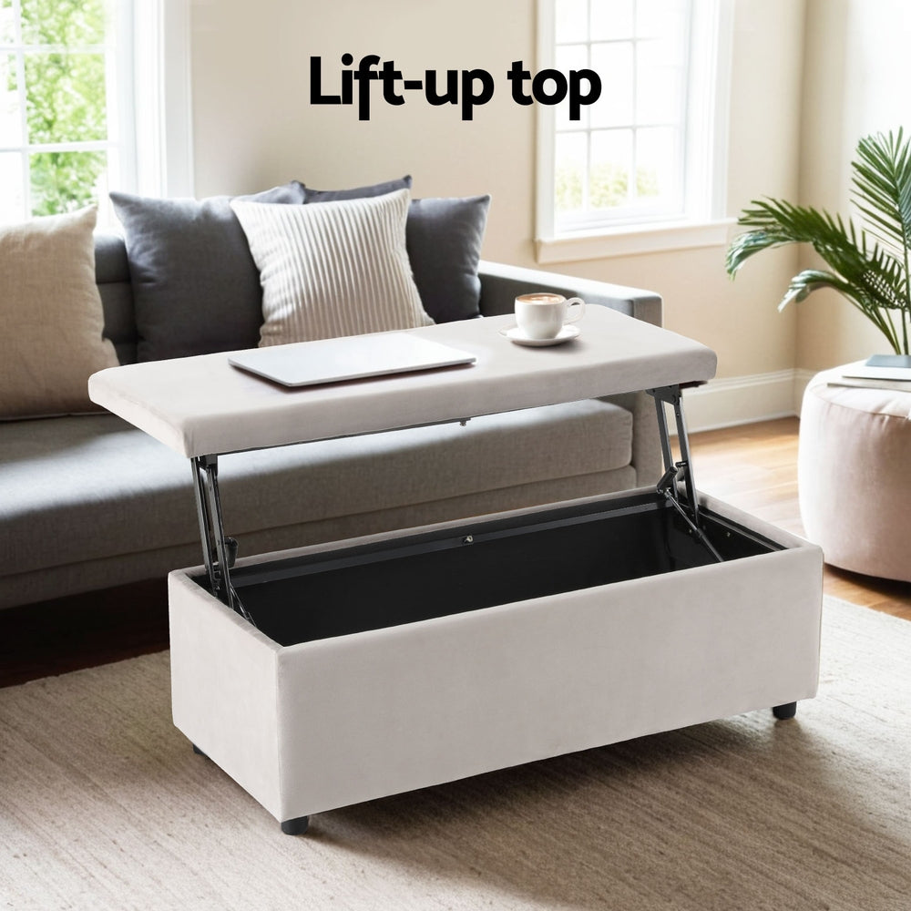 Artiss Storage Ottoman Blanket Box Table 97cm Velvet Taupe OTM-RTA-02-TAB-TA