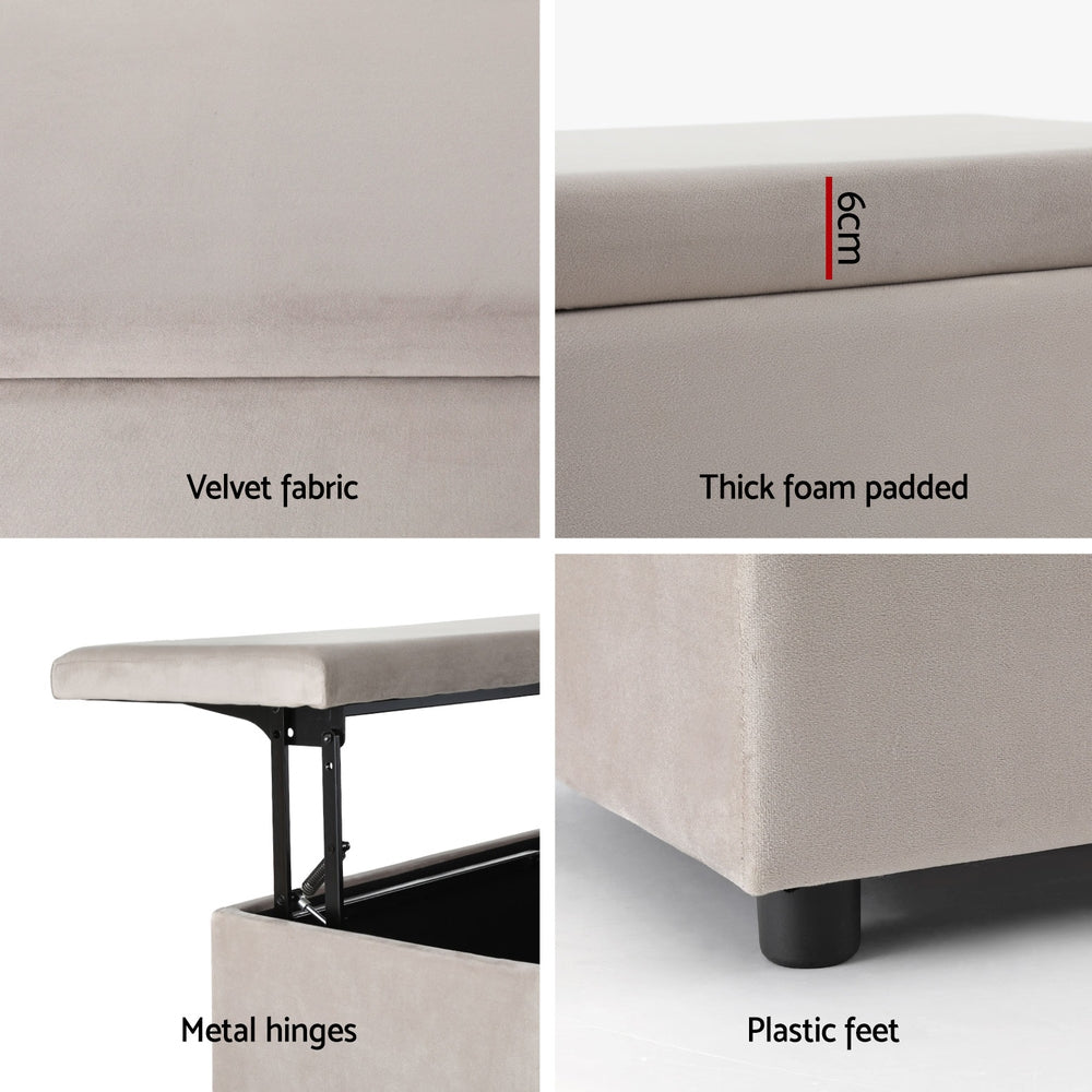 Artiss Storage Ottoman Blanket Box Table 97cm Velvet Taupe OTM-RTA-02-TAB-TA