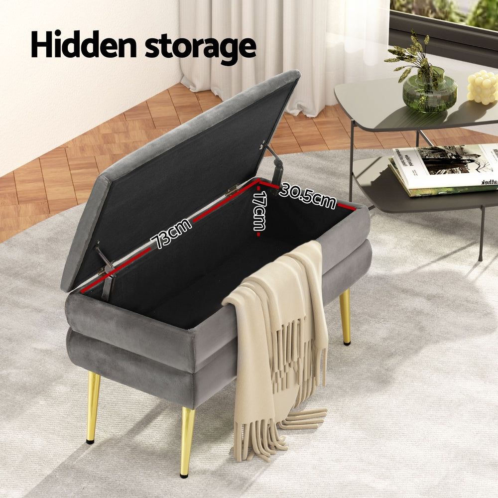 Artiss Ottoman Storage Foot Stool Velvet Grey OTM-RTA-04-VEL-GY