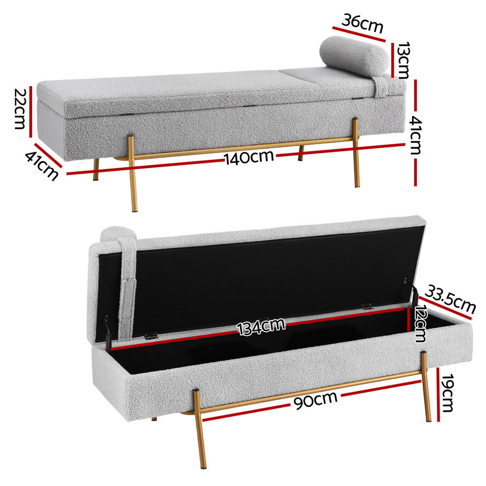 Artiss Storage Ottoman Bed 140cm Pillow Foot Stool OTM-RTA-05-PLW-GY