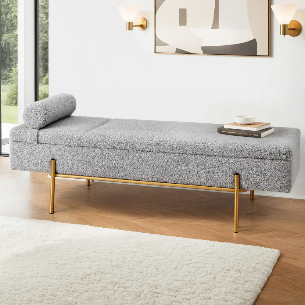 Artiss Storage Ottoman Bed 140cm Pillow Foot Stool OTM-RTA-05-PLW-GY