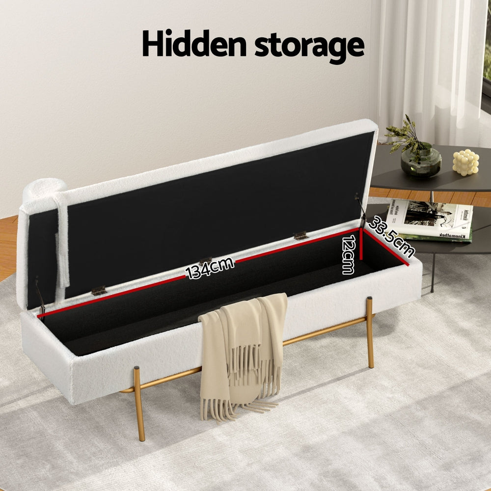 Artiss Storage Ottoman Bed 140cm Pillow Boucle Fabric OTM-RTA-05-PLW-WH