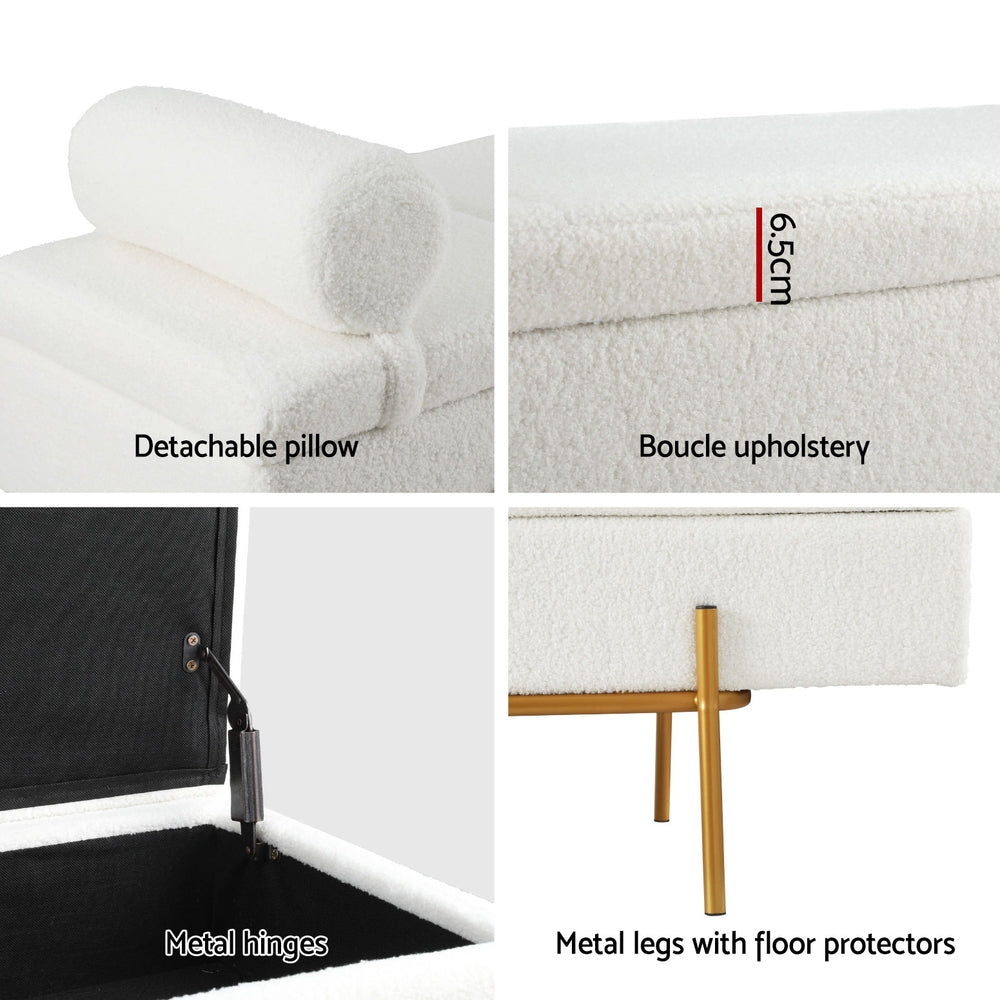 Artiss Storage Ottoman Bed 140cm Pillow Boucle Fabric OTM-RTA-05-PLW-WH
