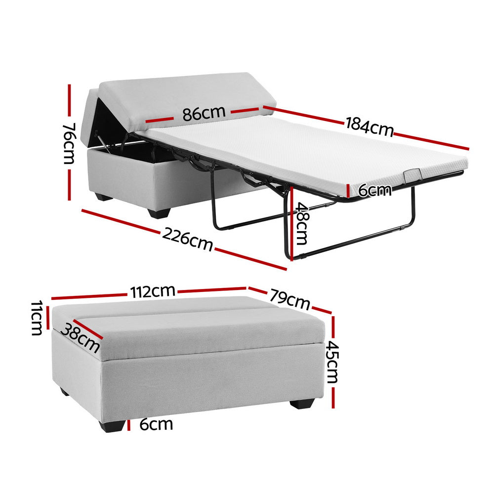 Artiss Ottoman Storage Sofa Bed 112cm Foldable Grey OTM-RTA-06-BED-GY