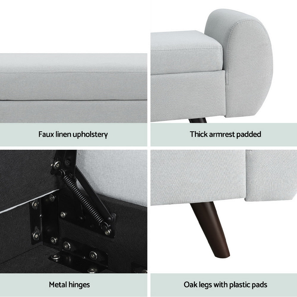 Artiss Storage Ottoman Blanket Box Armrest 140cm Grey OTM-RTA-07-ARM-GY-AB