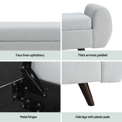Artiss Storage Ottoman Blanket Box Armrest 140cm Grey OTM-RTA-07-ARM-GY-AB