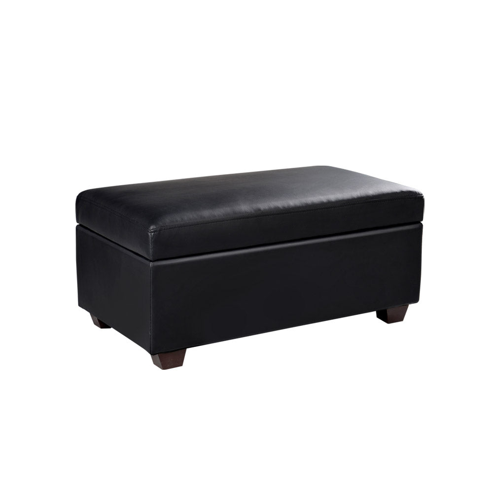 Artiss Storage Ottoman Blanket Box 80cm Leather Black OTM-SOFA2-22-BK
