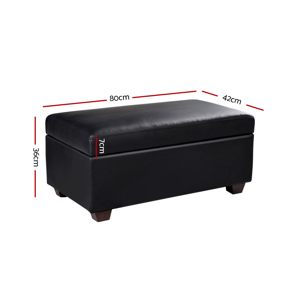 Artiss Storage Ottoman Blanket Box 80cm Leather Black OTM-SOFA2-22-BK