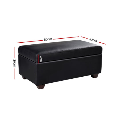 Artiss Storage Ottoman Blanket Box 80cm Leather Black OTM-SOFA2-22-BK