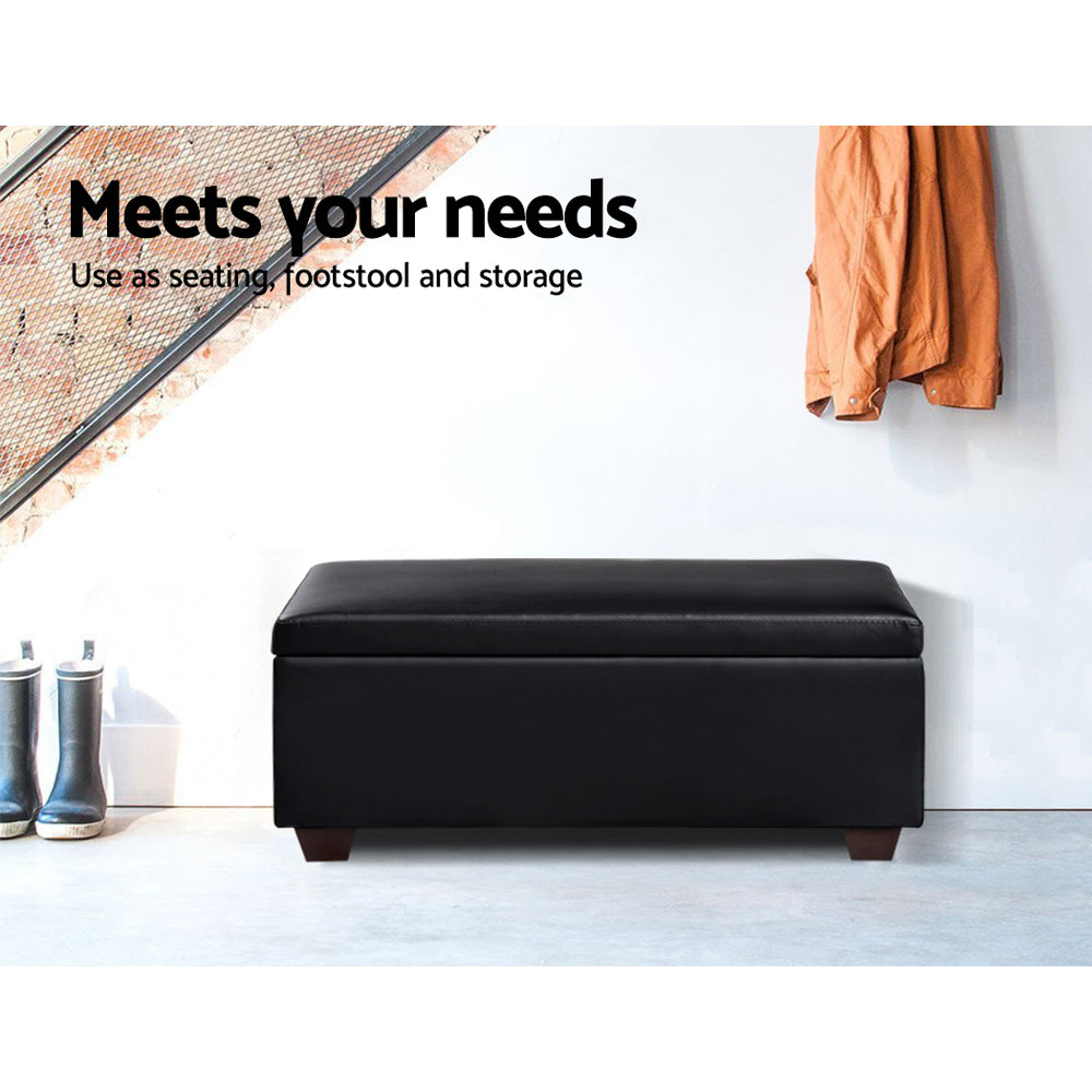 Artiss Storage Ottoman Blanket Box 80cm Leather Black OTM-SOFA2-22-BK