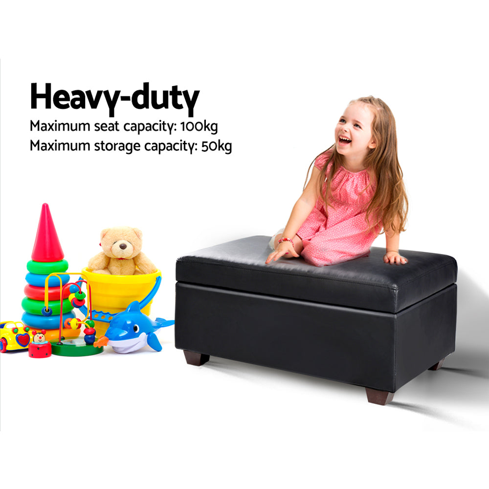 Artiss Storage Ottoman Blanket Box 80cm Leather Black OTM-SOFA2-22-BK