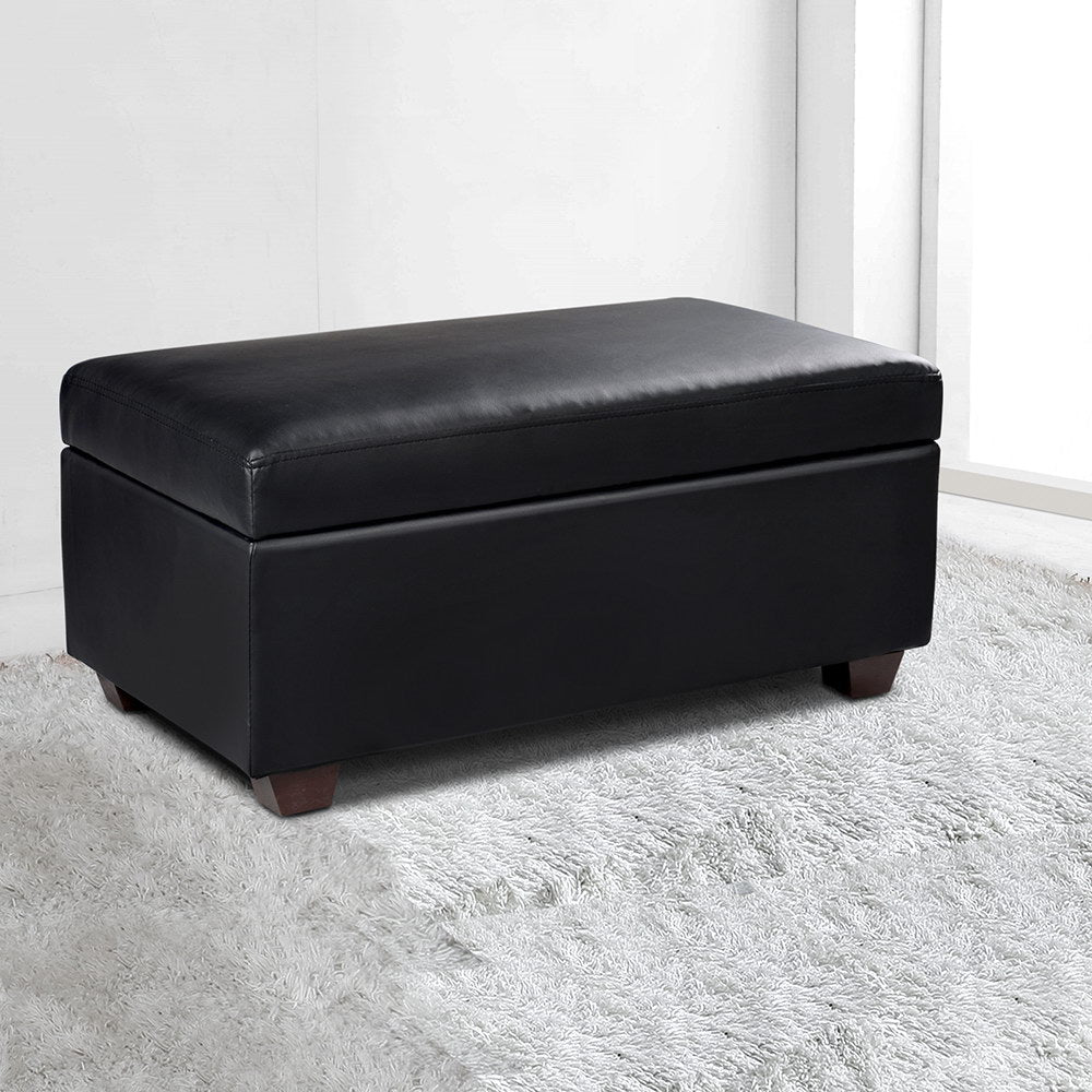 Artiss Storage Ottoman Blanket Box 80cm Leather Black OTM-SOFA2-22-BK