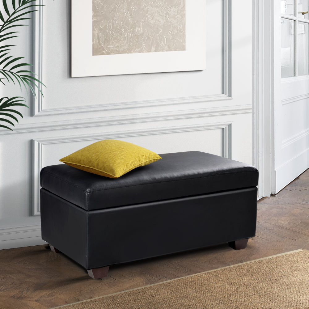Artiss Storage Ottoman Blanket Box 80cm Leather Black OTM-SOFA2-22-BK