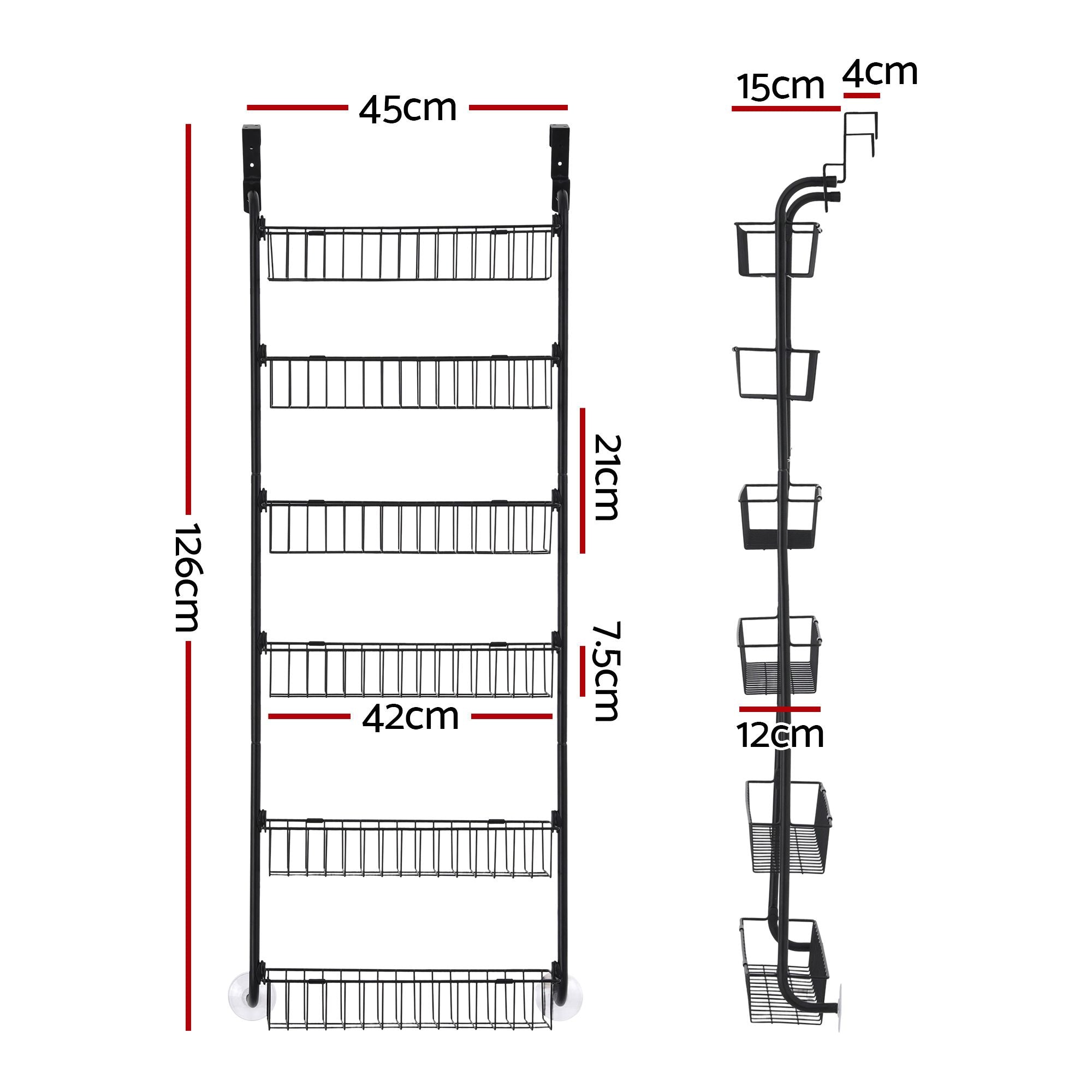 Artiss Over Door Storage Hanger Pantry 6-Tier Metal Hook Hanging Organiser Black OVDS-A-MET01-BK