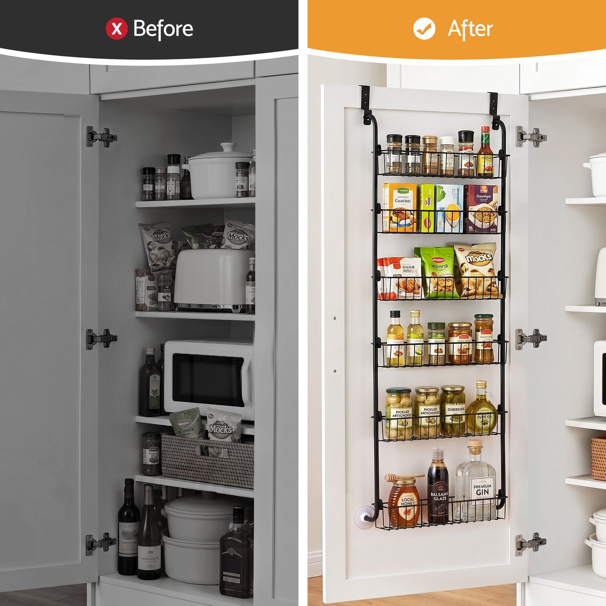 Artiss Over Door Storage Hanger Pantry 6-Tier Metal Hook Hanging Organiser Black OVDS-A-MET01-BK
