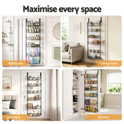 Artiss Over Door Storage Hanger Pantry 6-Tier Metal Hook Hanging Organiser Black OVDS-A-MET01-BK