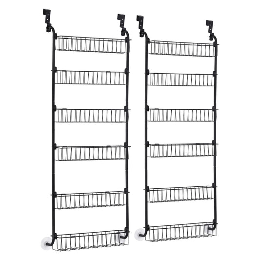 Artiss 2x Over Door Storage Pantry Organiser 6-Tier Metal Hanger Hook Black OVDS-A-MET01-BKX2