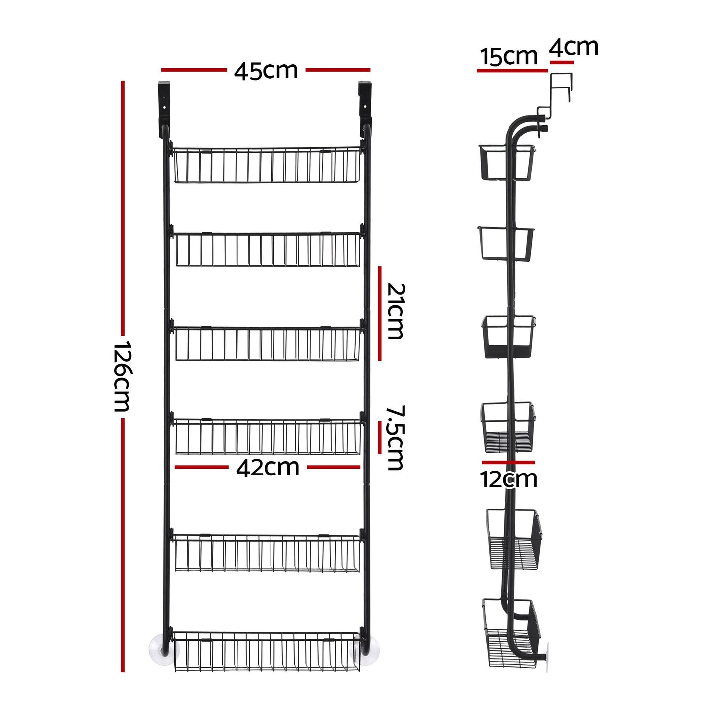 Artiss 2x Over Door Storage Pantry Organiser 6-Tier Metal Hanger Hook Black OVDS-A-MET01-BKX2