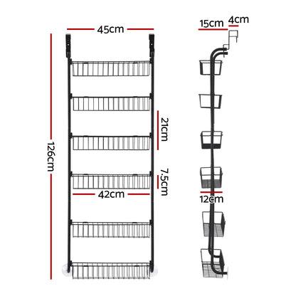 Artiss 2x Over Door Storage Pantry Organiser 6-Tier Metal Hanger Hook Black OVDS-A-MET01-BKX2