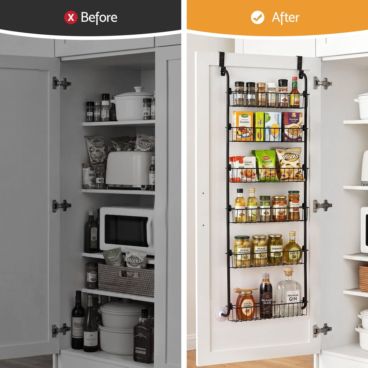 Artiss 2x Over Door Storage Pantry Organiser 6-Tier Metal Hanger Hook Black OVDS-A-MET01-BKX2