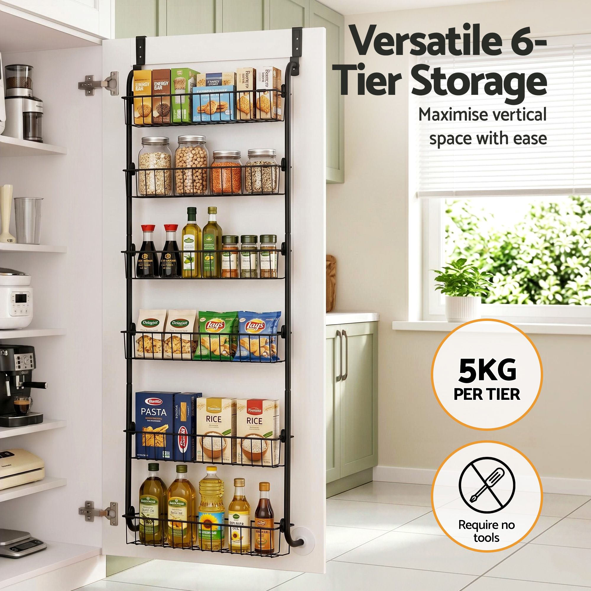 Artiss 2x Over Door Storage Pantry Organiser 6-Tier Metal Hanger Hook Black OVDS-A-MET01-BKX2