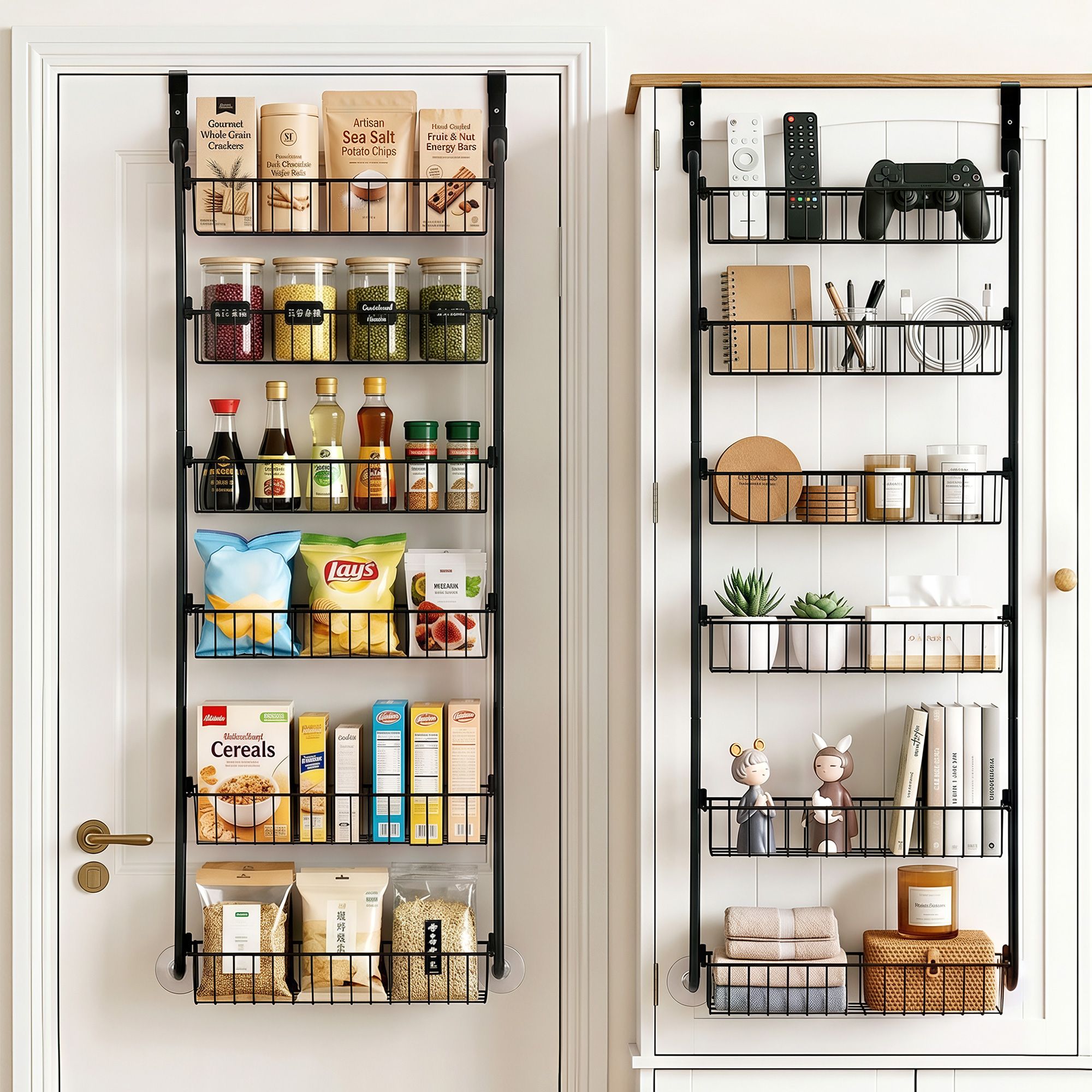 Artiss 2x Over Door Storage Pantry Organiser 6-Tier Metal Hanger Hook Black OVDS-A-MET01-BKX2