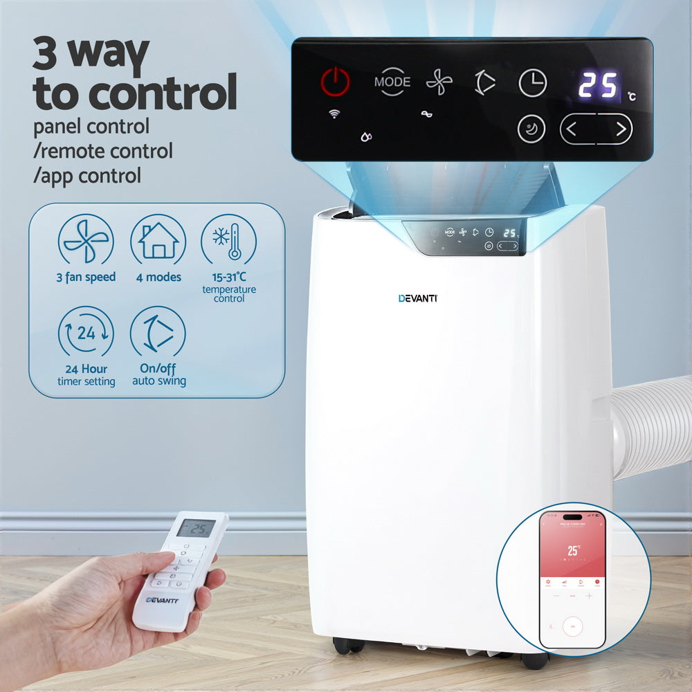 Devanti Portable Air Conditioner Dehumidifier Fan 12000BTU PAC-B-12000-WH