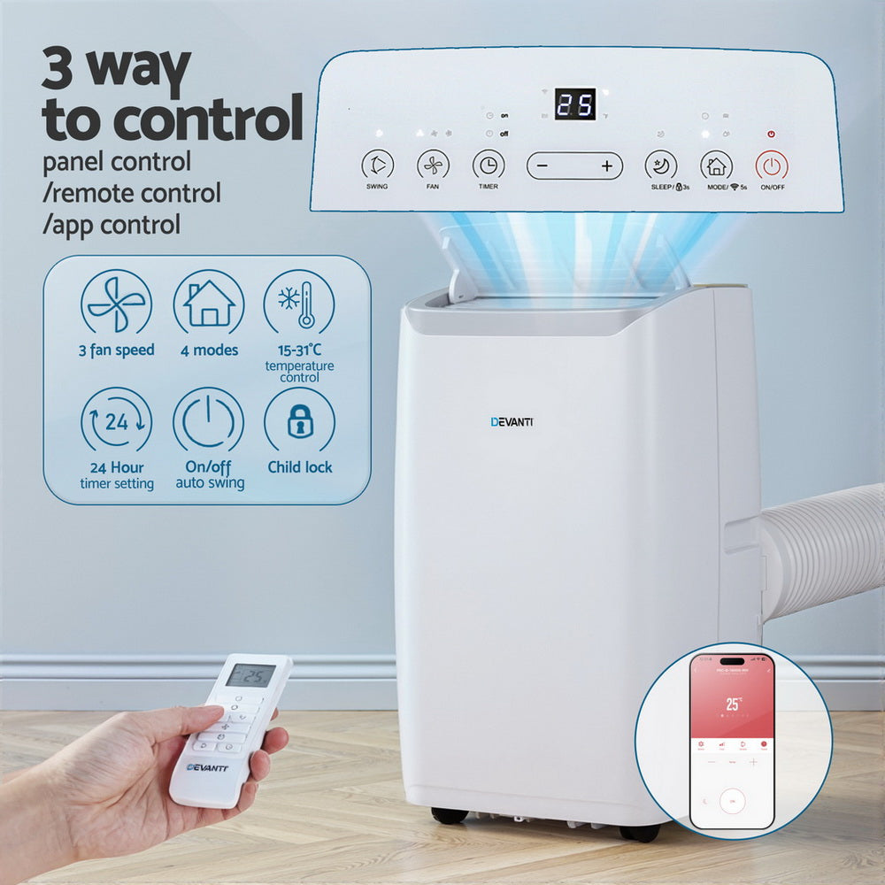 Devanti Portable Air Conditioner Dehumidifier Fan 14000BTU PAC-B-14000-WH