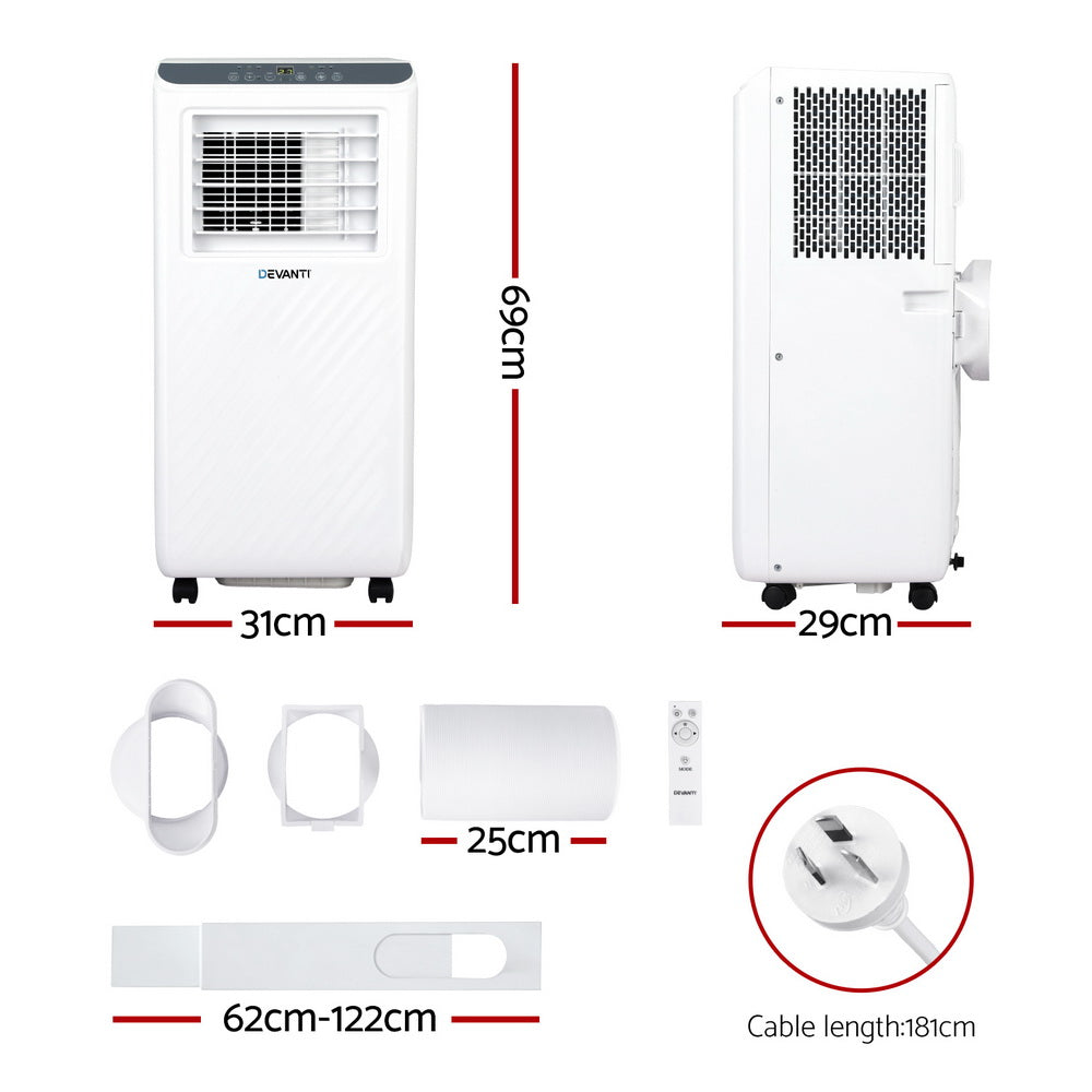 3-in-1 Devanti Portable Air Conditioner Dehumidifier Fan 7000BTU PAC-B-7000-WH