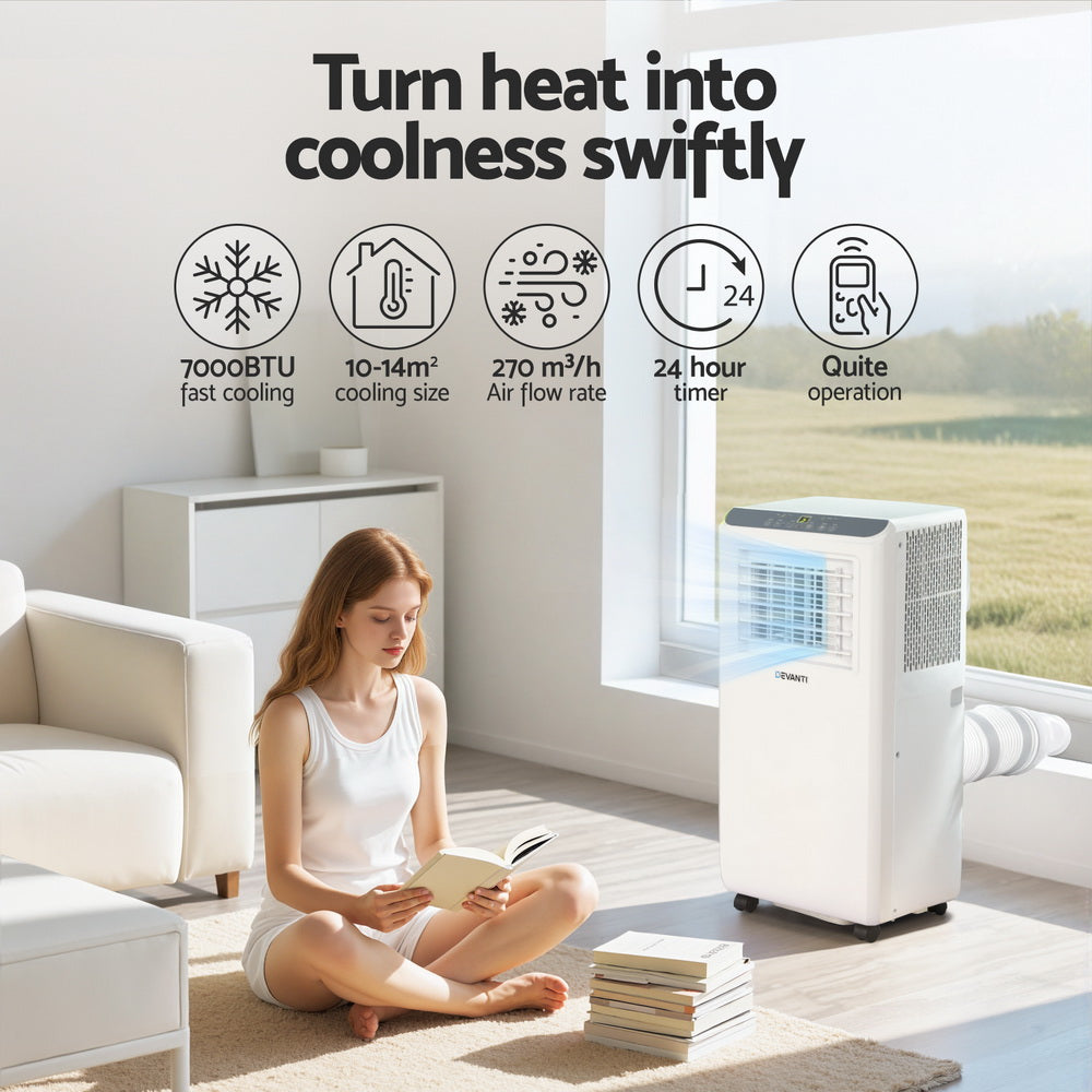3-in-1 Devanti Portable Air Conditioner Dehumidifier Fan 7000BTU PAC-B-7000-WH