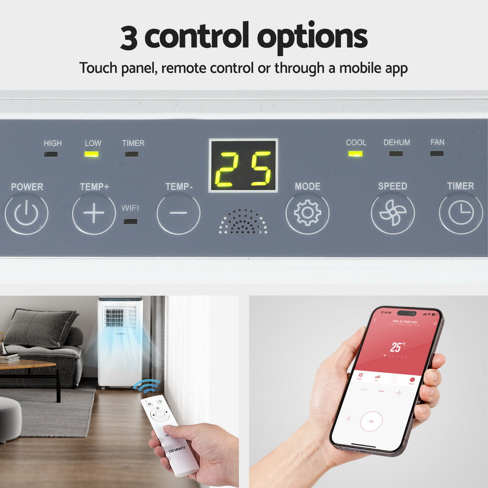 3-in-1 Devanti Portable Air Conditioner Dehumidifier Fan 7000BTU PAC-B-7000-WH