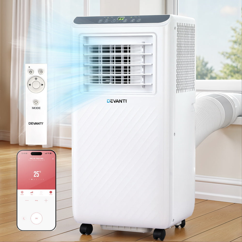 3-in-1 Devanti Portable Air Conditioner Dehumidifier Fan 7000BTU PAC-B-7000-WH