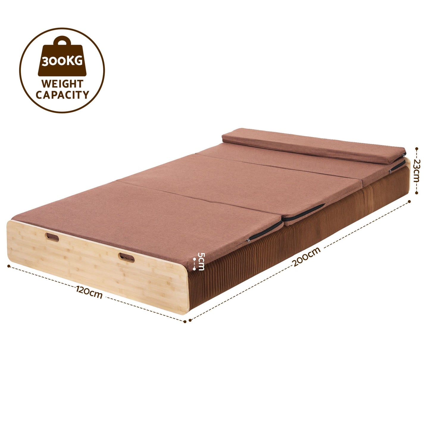 Artiss Folding Kraft Paper Bed Frame with Mattress and Pillow 300kg Capacity 200x120cm PAPER-BED-12023-BR-AB
